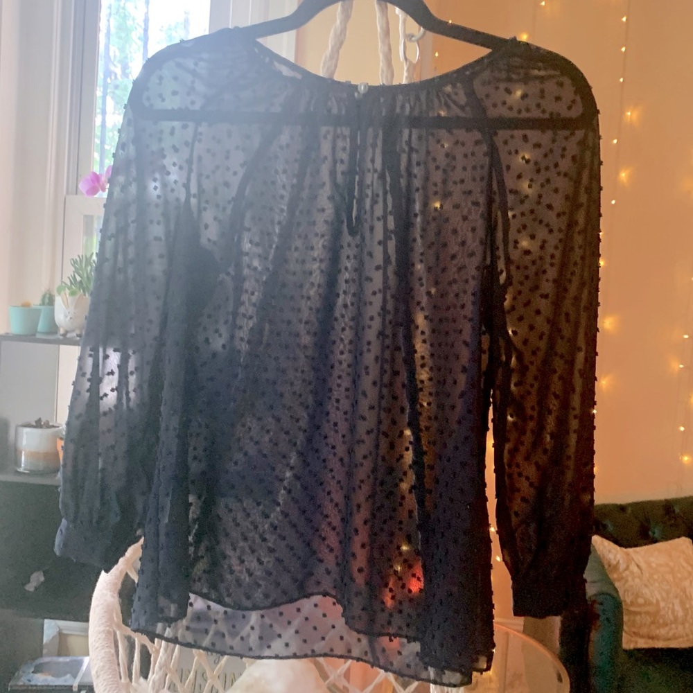 J. Crew | Sheer Navy Dotted Blouse